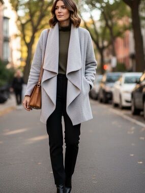 MY STYLE Light Grey Waterfall Open Sweater/Cardigan